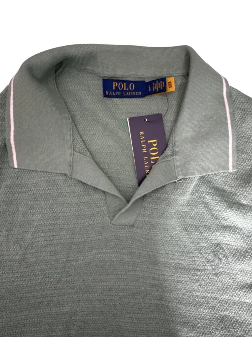 NWT Polo Ralph Lauren Cotton Linen Johnny Collar Sweater Faded Mint Size Large